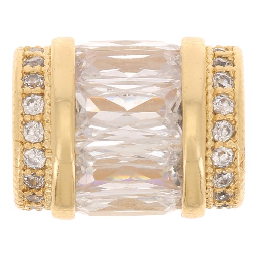12x10mm tube bead with zirconium oxide - Gold - Crystal x1