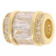 12x10mm tube bead with zirconium oxide - Gold - Crystal x1