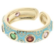 Large ring with epoxy resin & Zirconium oxides - Gold - Turquoise - Multicol. x1|raw }}