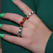 Large ring with epoxy resin & Zirconium oxides - Gold - Turquoise - Multicol. x1