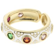 Large ring with epoxy resin & Zirconium oxides - Gold - White - Multicol. x1|raw }}