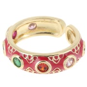 Large ring with epoxy resin & Zirconium oxides - Gold - Red - Multicol. x1|raw }}