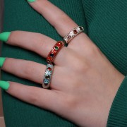 Large ring with epoxy resin & Zirconium oxides - Gold - Red - Multicol. x1