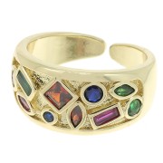 Wide Ring with Zirconium Oxides - Geometric Shapes - Gold - Multicoloured x1|raw }}
