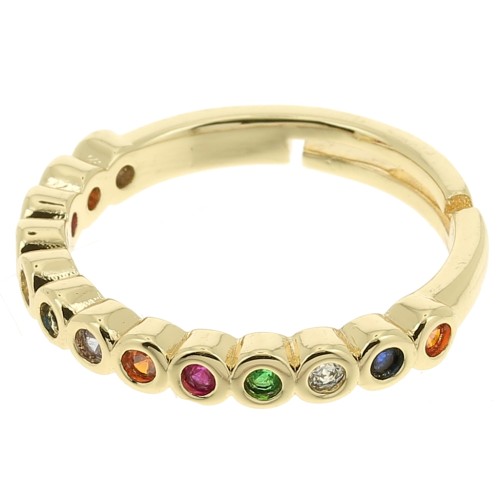 Fine Adjustable Ring with Small Zirconium Oxides - Gold - Multicoloured x1