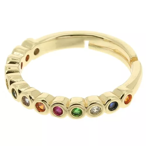 Fine Adjustable Ring with Small Zirconium Oxides - Gold - Multicoloured x1