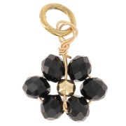 12mm faceted glass beads Flower pendant - Gold - Jet x1|raw }}