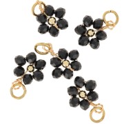 12mm faceted glass beads Flower pendant - Gold - Jet x1