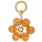 12mm faceted glass beads Flower pendant - Gold - Topaz x1