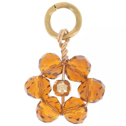 12mm faceted glass beads Flower pendant - Gold - Topaz x1