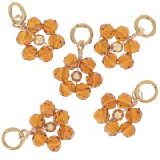 12mm faceted glass beads Flower pendant - Gold - Topaz x1