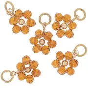 12mm faceted glass beads Flower pendant - Gold - Topaz x1