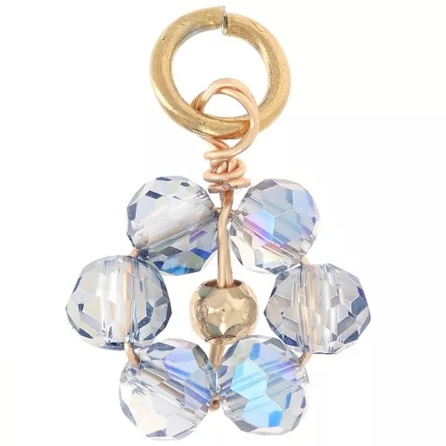 12mm faceted glass beads Flower pendant - Gold - Light Grey AB x1