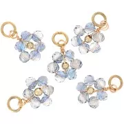 12mm faceted glass beads Flower pendant - Gold - Light Grey AB x1