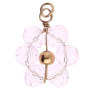 12 mm Flower Pendant Made of Faceted Glass Beads - Light Rose Gold-Plated Stainless Steel x1