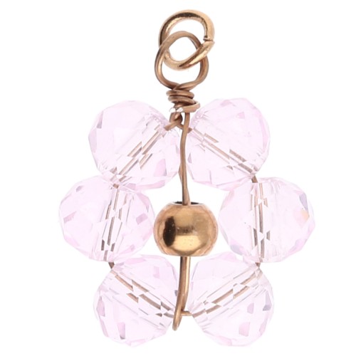 12 mm Flower Pendant Made of Faceted Glass Beads - Light Rose Gold-Plated Stainless Steel x1