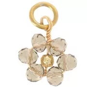 12mm faceted glass beads Flower pendant - Gold - Smoky Quartz x1