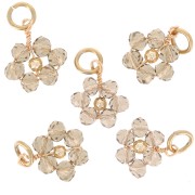 12mm faceted glass beads Flower pendant - Gold - Smoky Quartz x1