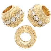 7x6mm Flat Round Bead with rhinestones - Gold - Crystal x1|raw }}