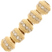 7x6mm Flat Round Bead with rhinestones - Gold - Crystal x1