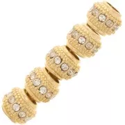 7x6mm Flat Round Bead with rhinestones - Gold - Crystal x1