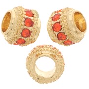 7x6mm Flat Round Bead with rhinestones - Gold - Hyacinth x1