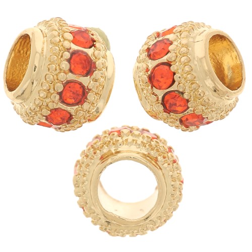 7x6mm Flat Round Bead with rhinestones - Gold - Hyacinth x1