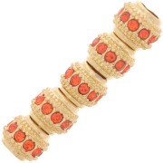 7x6mm Flat Round Bead with rhinestones - Gold - Hyacinth x1