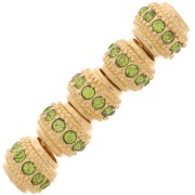 7x6mm Flat Round Bead with rhinestones - Gold - Light Green x1