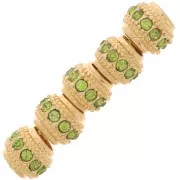 7x6mm Flat Round Bead with rhinestones - Gold - Light Green x1