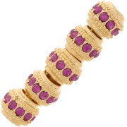 7x6mm Flat Round Bead with rhinestones - Gold - Fuchsia x1