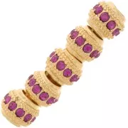7x6mm Flat Round Bead with rhinestones - Gold - Fuchsia x1