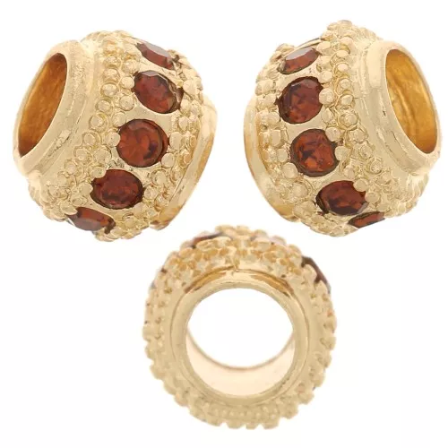 7x6mm Flat Round Bead with rhinestones - Gold - Topaz x1