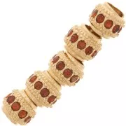 7x6mm Flat Round Bead with rhinestones - Gold - Topaz x1