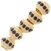 7x6mm Flat Round Bead with rhinestones - Gold - Black x1