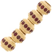 7x6mm Flat Round Bead with rhinestones - Gold - Siam x1