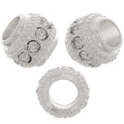 7x6mm Flat Round Bead with rhinestones - Silver - Crystal x1|raw }}