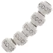 7x6mm Flat Round Bead with rhinestones - Silver - Crystal x1