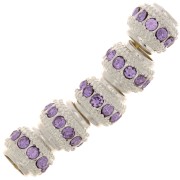 7x6mm Flat Round Bead with rhinestones - Silver - Lilac x1