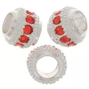 7x6mm Flat Round Bead with rhinestones - Silver - Hyacinth x1