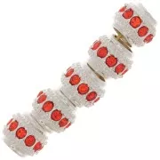 7x6mm Flat Round Bead with rhinestones - Silver - Hyacinth x1