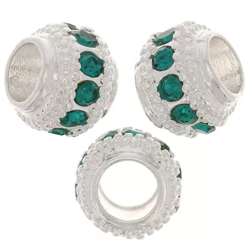 7x6mm Flat Round Bead with rhinestones - Silver - Veraman x1
