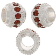 7x6mm Flat Round Bead with rhinestones - Silver - Topaz x1