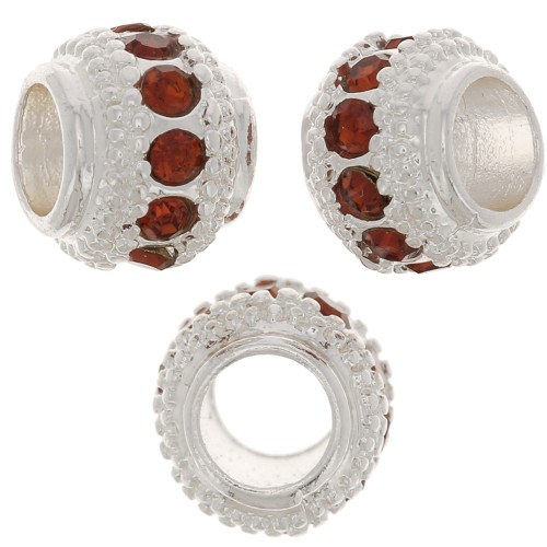 7x6mm Flat Round Bead with rhinestones - Silver - Topaz x1