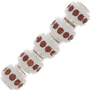 7x6mm Flat Round Bead with rhinestones - Silver - Topaz x1