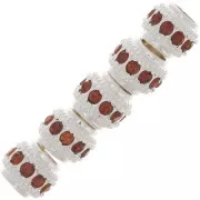 7x6mm Flat Round Bead with rhinestones - Silver - Topaz x1