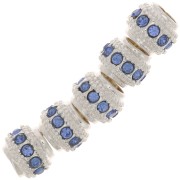 7x6mm Flat Round Bead with rhinestones - Silver - Blue x1