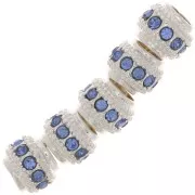 7x6mm Flat Round Bead with rhinestones - Silver - Blue x1
