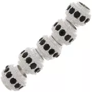 7x6mm Flat Round Bead with rhinestones - Silver - Black x1