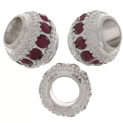 7x6mm Flat Round Bead with rhinestones - Silver - Siam x1